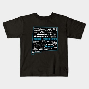 Cute map of Ruidoso New Mexico Albuquerque Map Santa Fe Los Alamos, Taos,Roswell Las Cruces Deming Carlsbad Silver City Kids T-Shirt